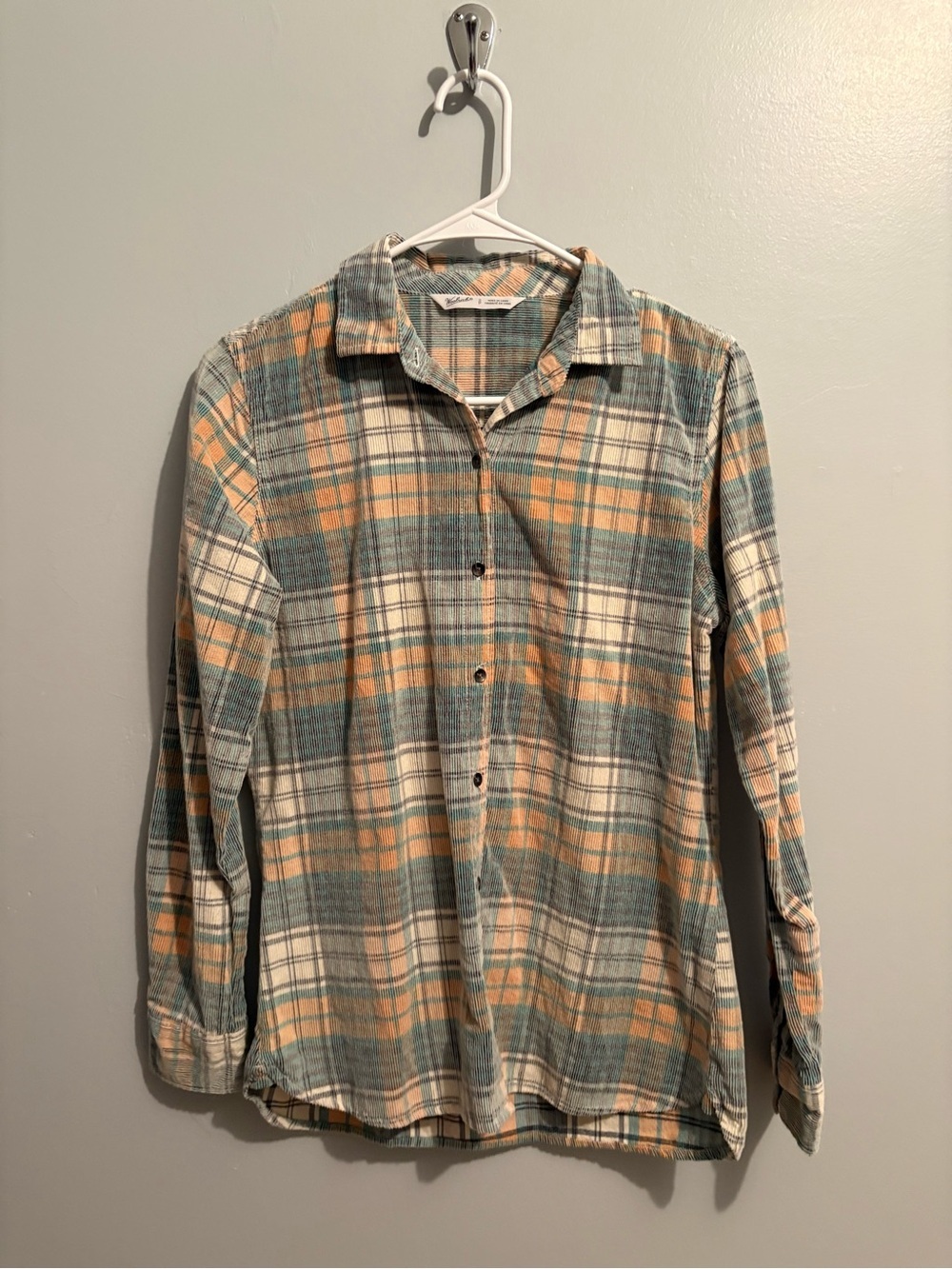 Woolrich Women's Small Corduroy Plaid Button-Up Shirt Long Sleeve 100% Cotton
